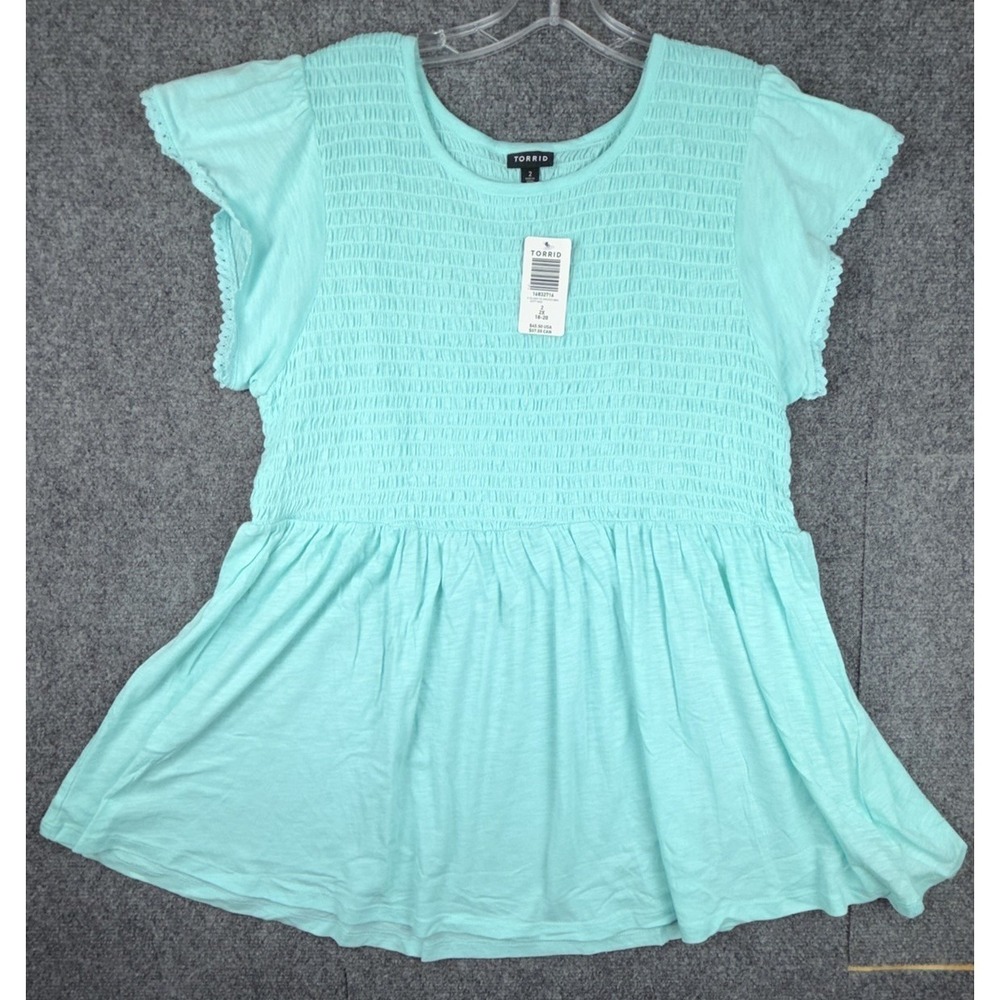 NWT Torrid Cotton Modal Slub Smocked Babydoll Top Blue Size 2X (18-20)